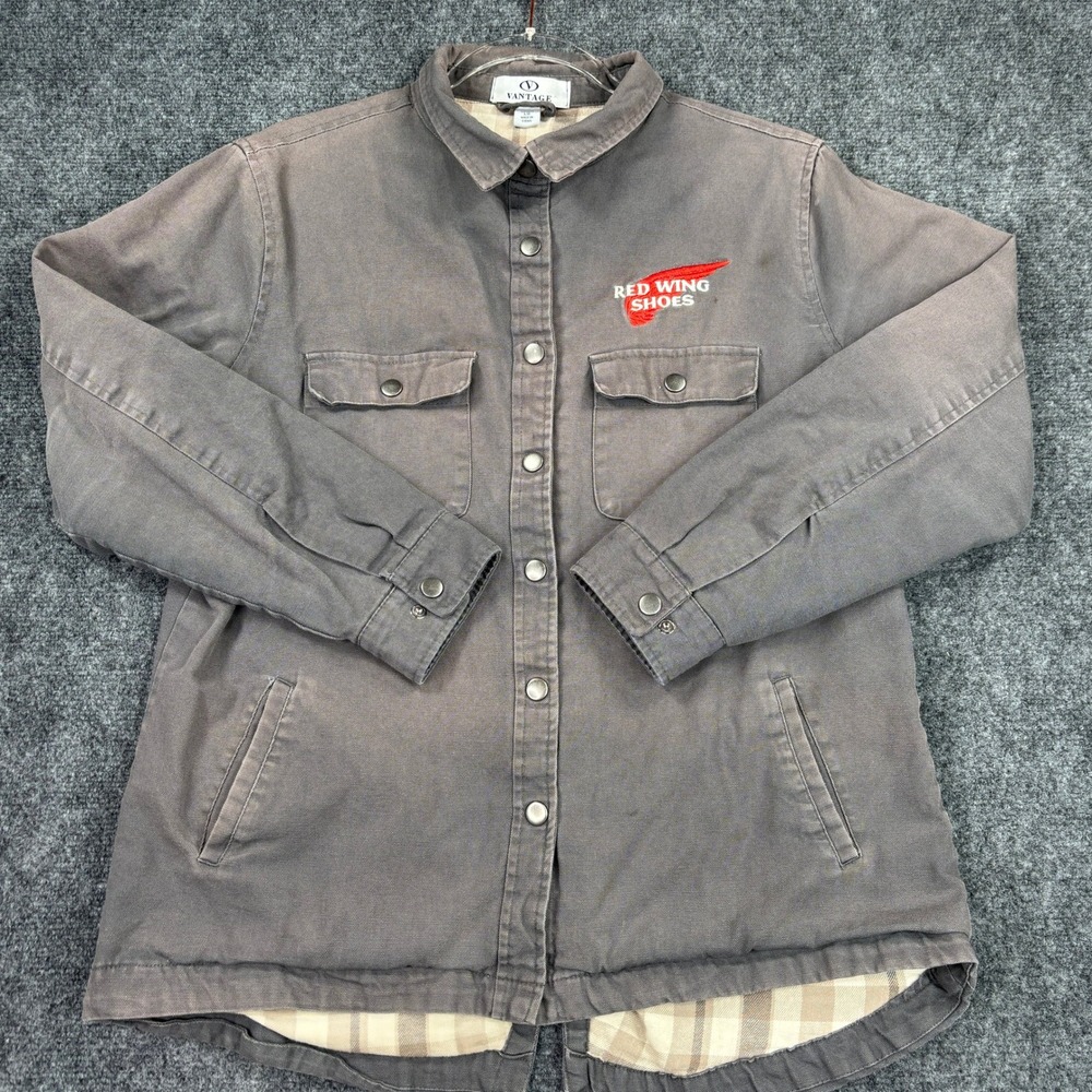 Vantage Red Wing Shoes Canvas Shirt Jacket Grey Plaid Lined Workwear Mens Large